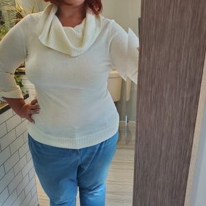 Ivory cowl neck sweater with roll up sleeves XL